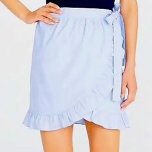 EUC J. Crew Side Tie Light Blue Ruffle Hem Wrap Mini Skirt